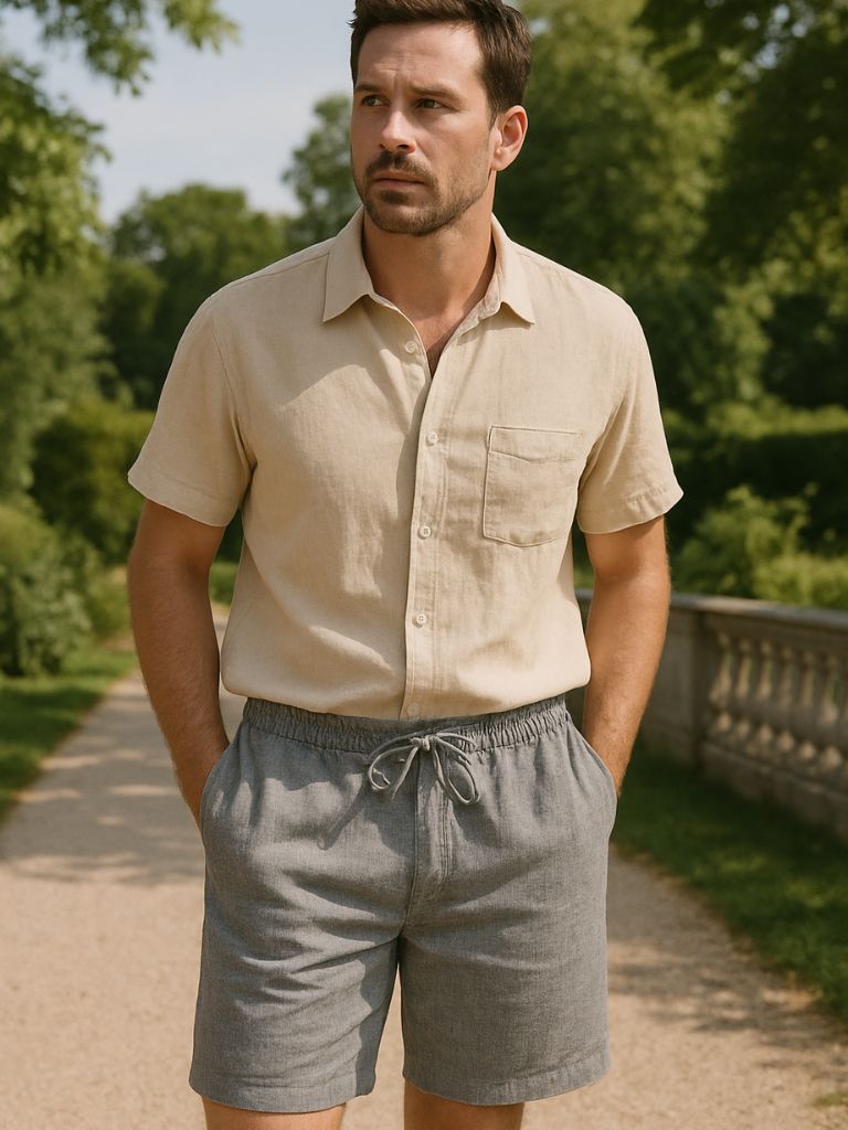 Mikkel | kurze Leinenhose in maritimen Grau
