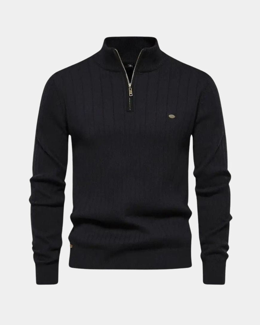 Mikkel | Baumwollpullover mit halbem Reißverschluss