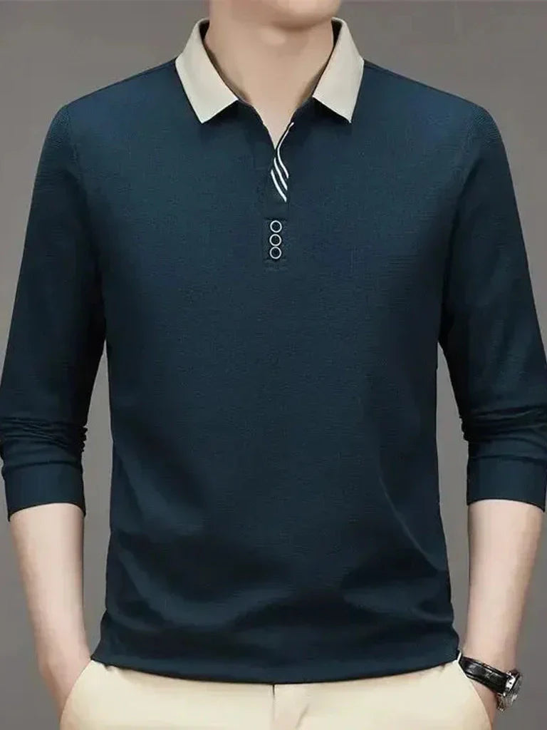 René | elegantes Poloshirt mit langen Ärmeln