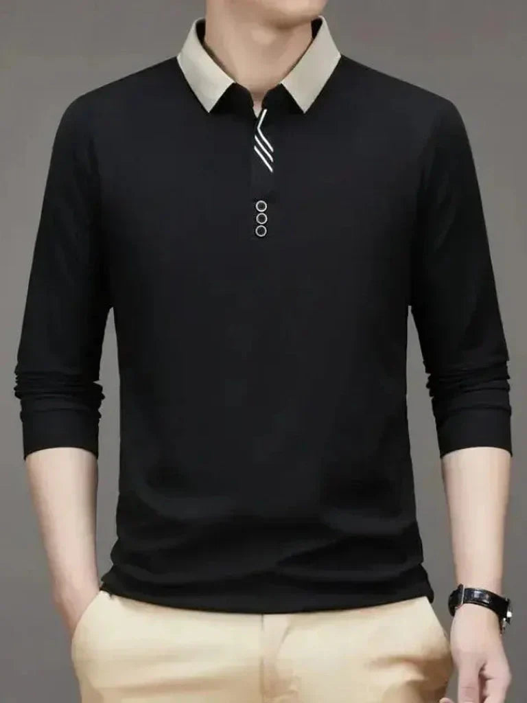 René | elegantes Poloshirt mit langen Ärmeln