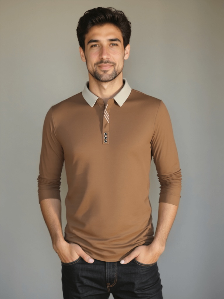 René | elegantes Poloshirt mit langen Ärmeln