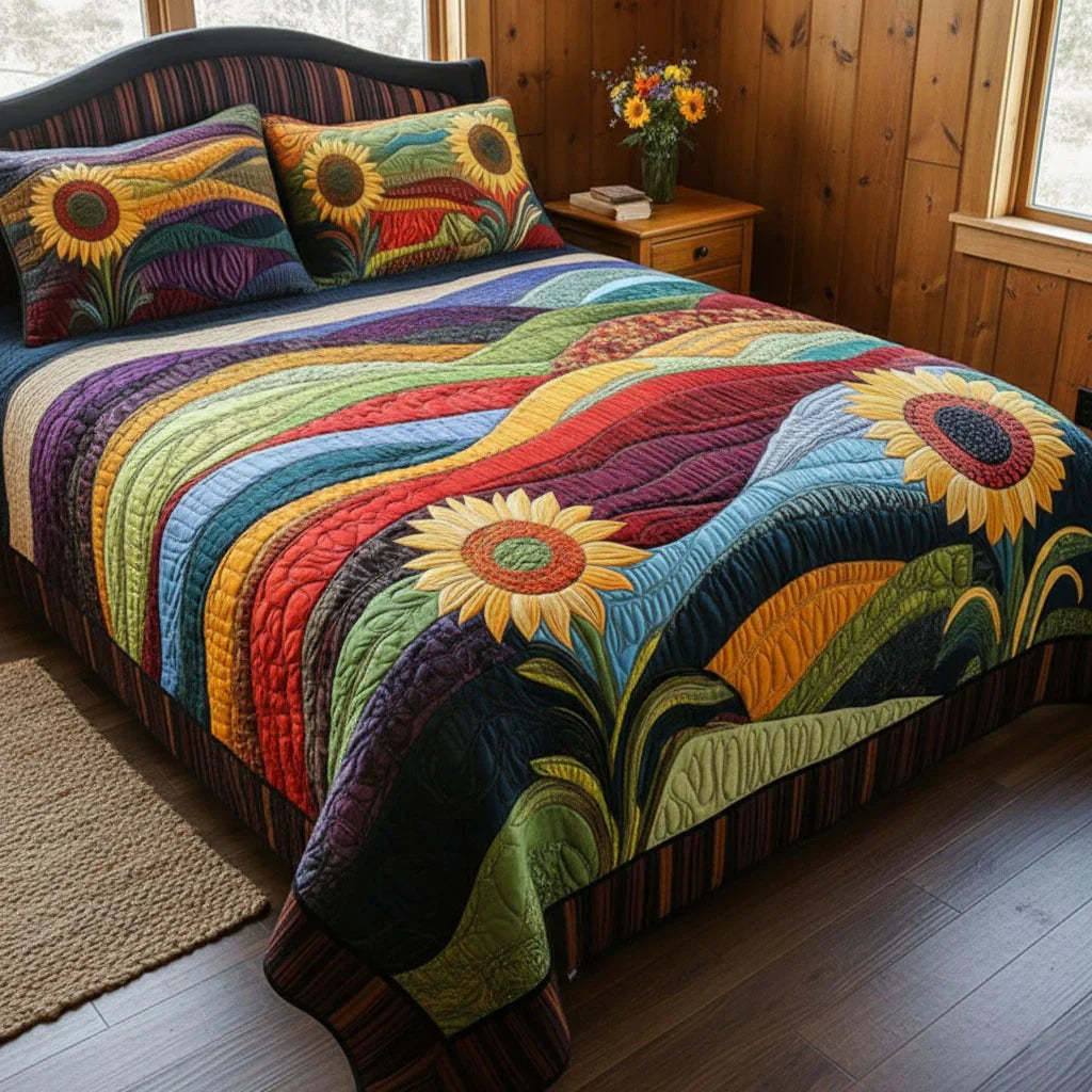 3 darabos párnázott ágynemű szett - Napraforgók álmok a mezőn