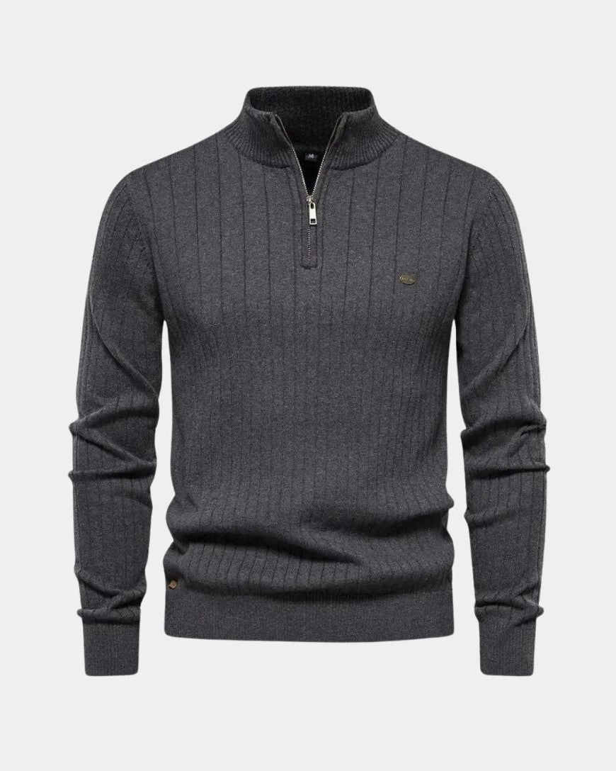 Mikkel | Baumwollpullover mit halbem Reißverschluss
