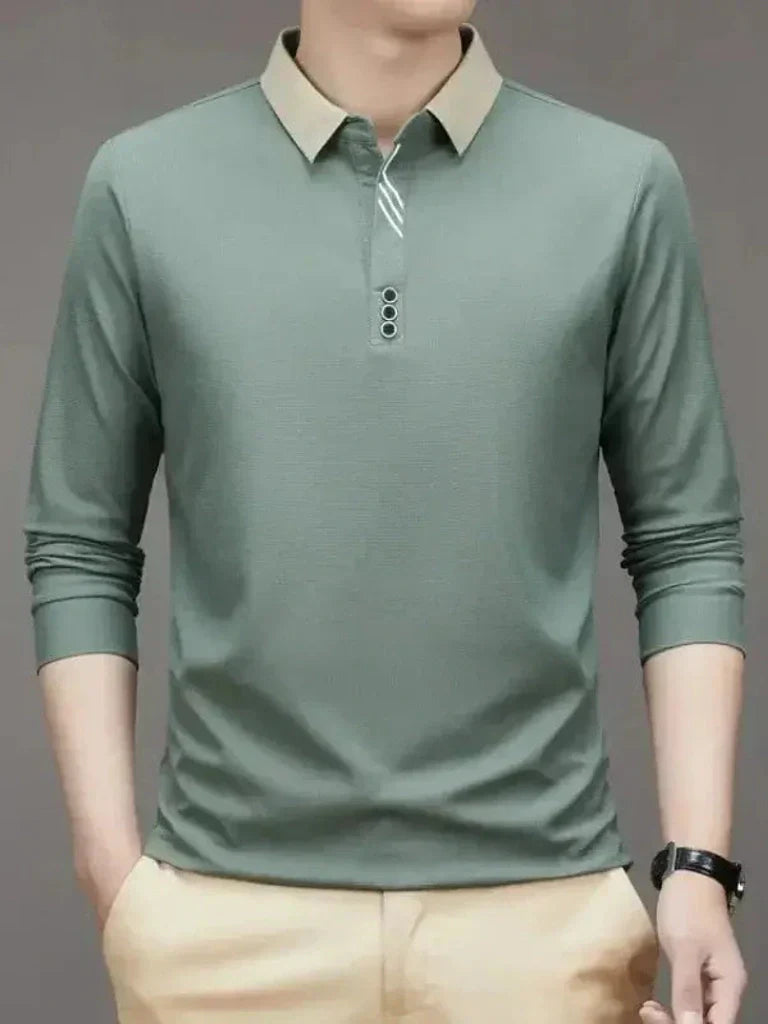 René | elegantes Poloshirt mit langen Ärmeln
