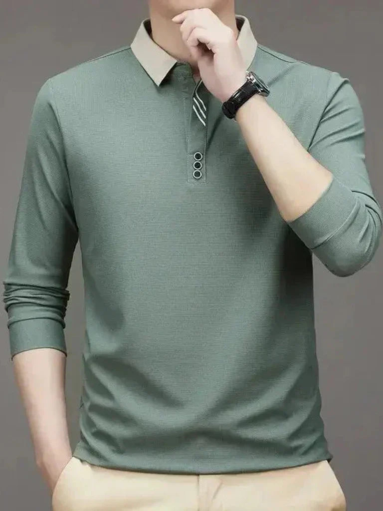René | elegantes Poloshirt mit langen Ärmeln