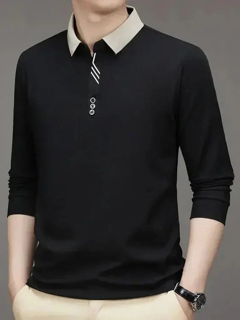 René | elegantes Poloshirt mit langen Ärmeln